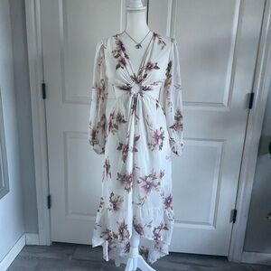 Blush Floral Maxi Dress with Long Sleeves